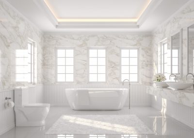 white and gray marble bathroom